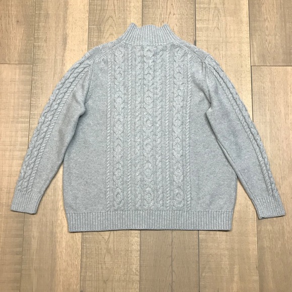 L.L. Bean Cardigan Sweater Womens Size 2X Gray Full Zip Front Cable Knit Winter - Picture 2 of 8
